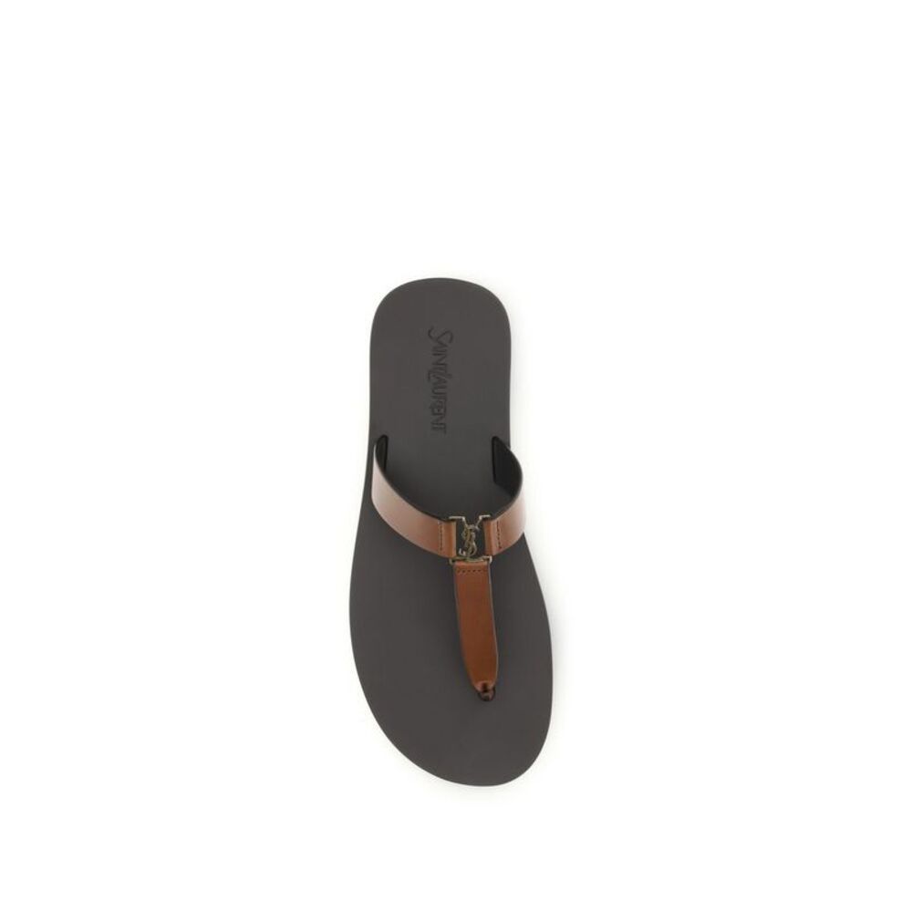 Saint Laurent Brown Calf Leather Bos Taurus Flip-Flop Women's Sandals - Picture 4 of 4